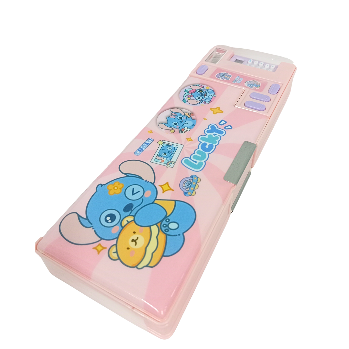 35340-B New Durable Space Multifunctional School Pencil Box with Calculator Cute Cartoon Stationary Compass Geometry Kids with Ruler Eraser Sharpener Box {Pick / blue }