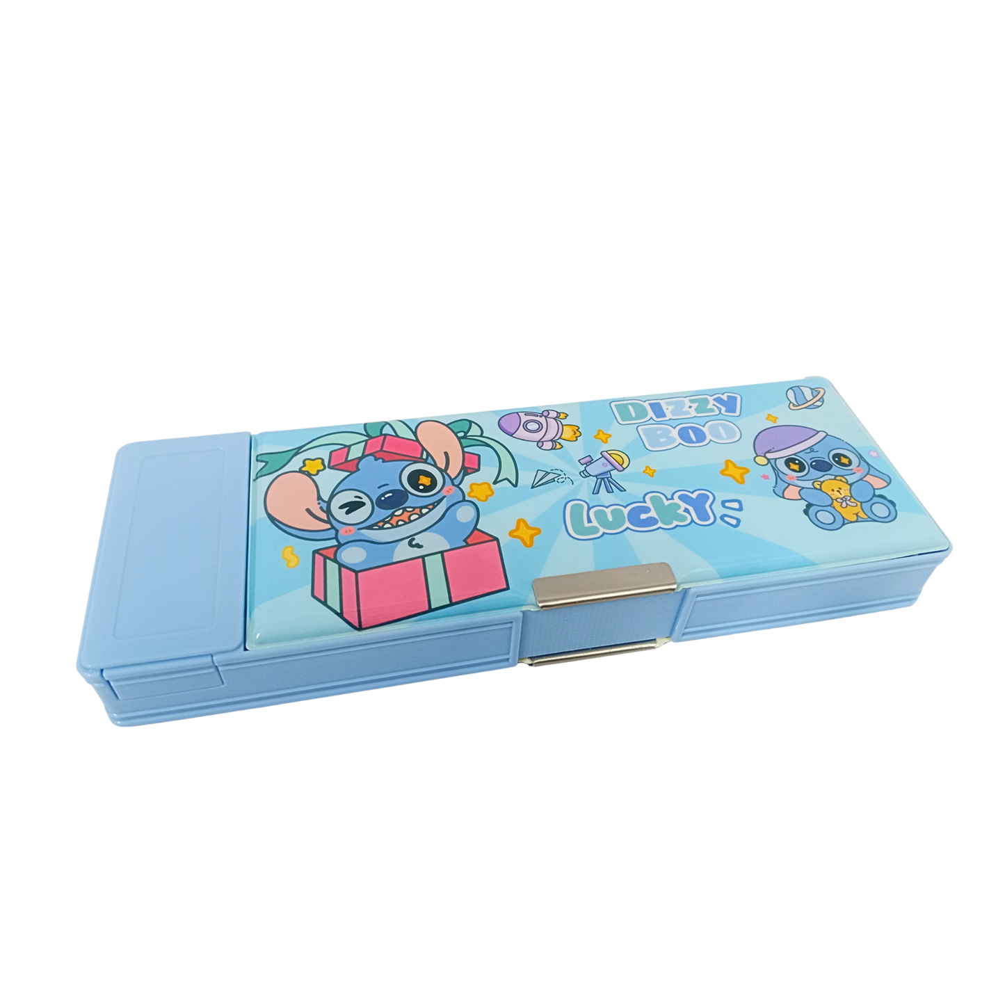 35340-B New Durable Space Multifunctional School Pencil Box with Calculator Cute Cartoon Stationary Compass Geometry Kids with Ruler Eraser Sharpener Box {Pick / blue }