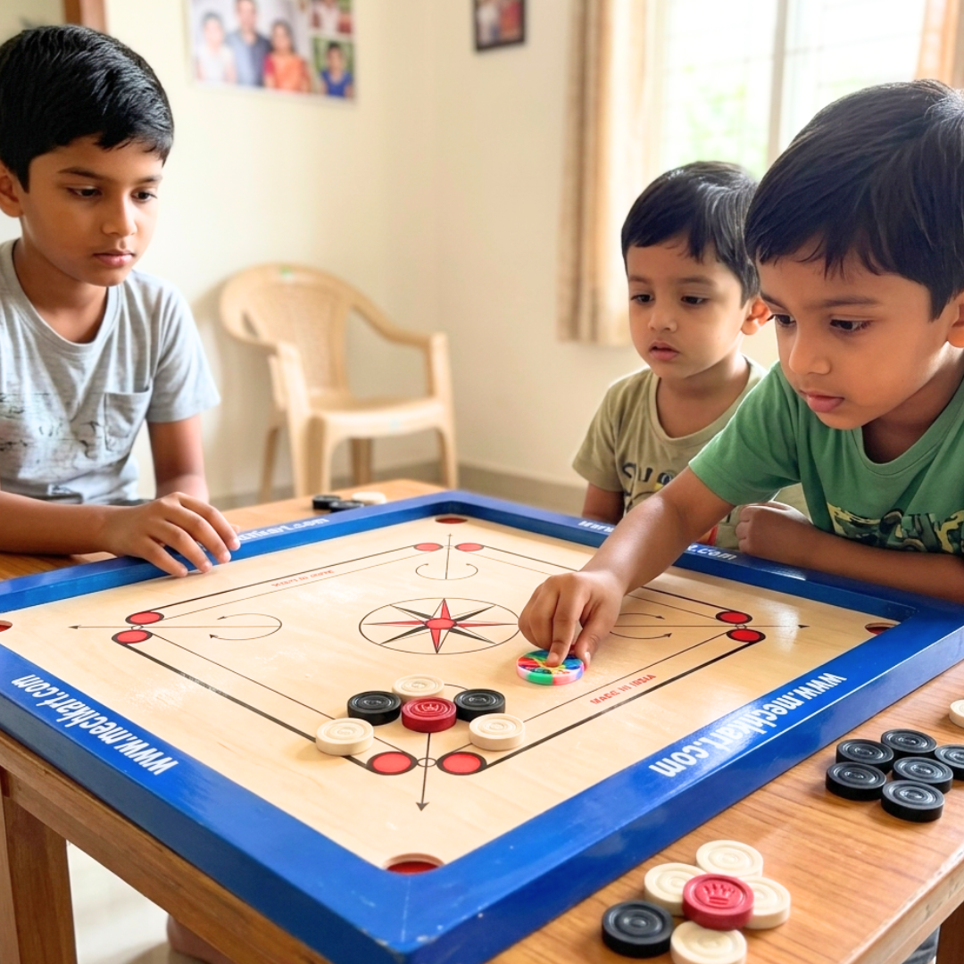 20454 Mechkart Wooden Full Size 26"x26" Matte Finish Carom Board with Coins Striker Powder for Professionals, Adults and Kids Play Game Toy