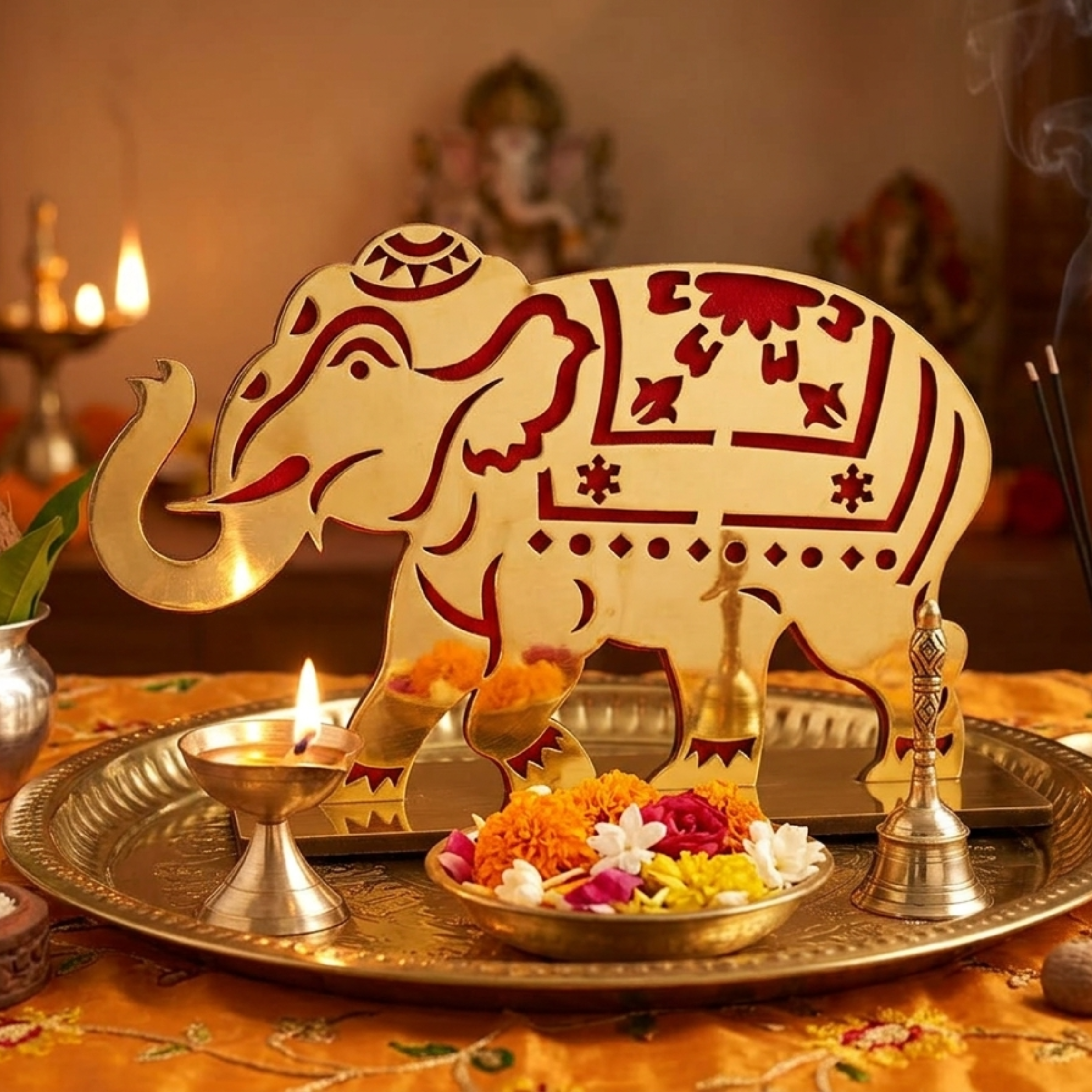 20420 Golden Wooden Elephant  for Home Decor