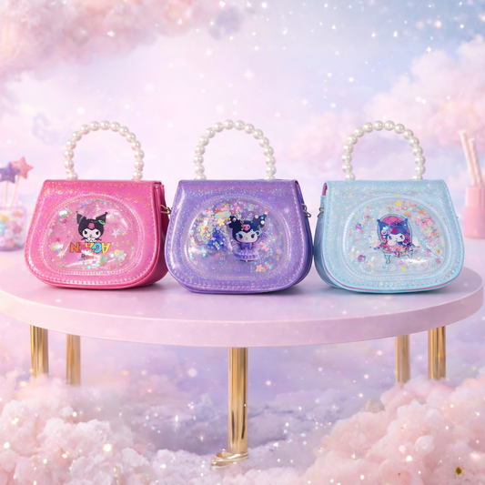 1881177 Random design glitter bag for girls shoulder bags with beaded chain strap stylish handbag fashionable kids purse ideal gift for children