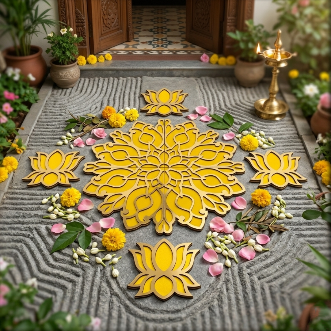 20448 Wooden Rangoli Stencil/Cut-out| Festival, Wedding, Stage, Table, Floor, Puja, Diwali, Navratri, DIY Projects| 3D, Reusable, Portable {Random Color}