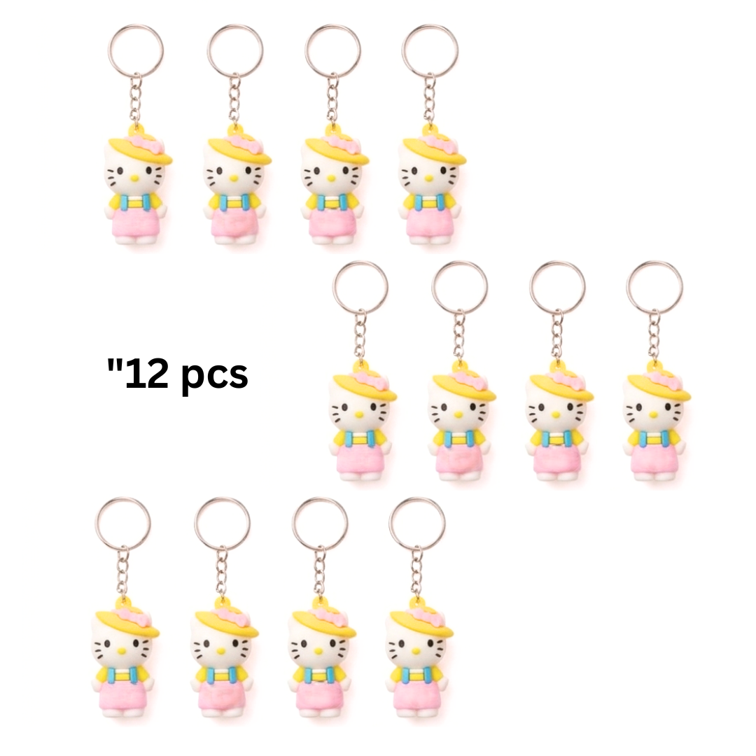 20392 {Pack of 12} Cute Pink Hello Kitty With Pink Bow Hat Lanyard Rubber Multicolour Keychain Lanyard charm Keyring