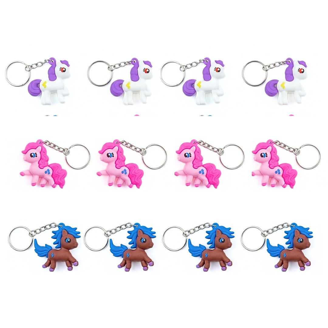 20394 {12 Pcs} Unicorn Key Ring for Girls - Silicone Toy and Charm for Bag/Door/Car