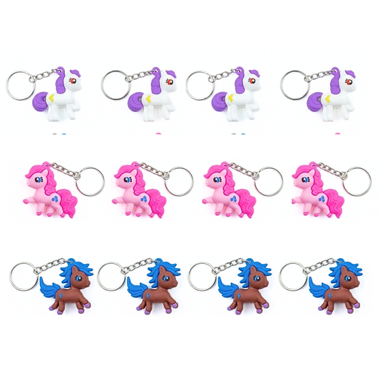 20394 {12 Pcs} Unicorn Key Ring for Girls - Silicone Toy and Charm for Bag/Door/Car