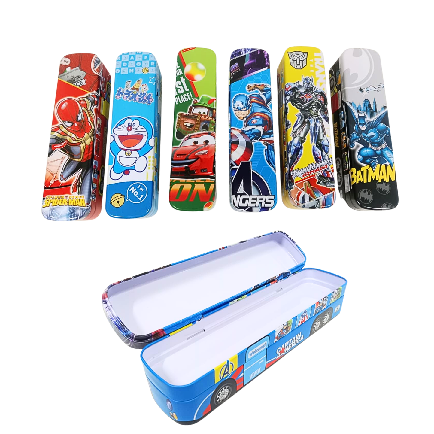 1881236 Metal Pencil Box for Girls and Boys Stylish School Bus ans Train Geometry Box for Boys, Pencil Box Set Toys