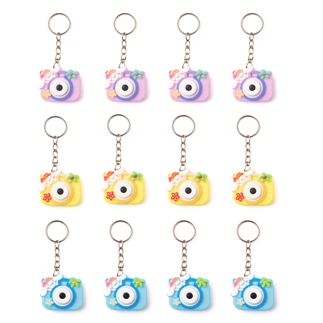 20383 {Pack of 12} Cute Silicone material Kuromi Character camera deisgn Keychains for kids