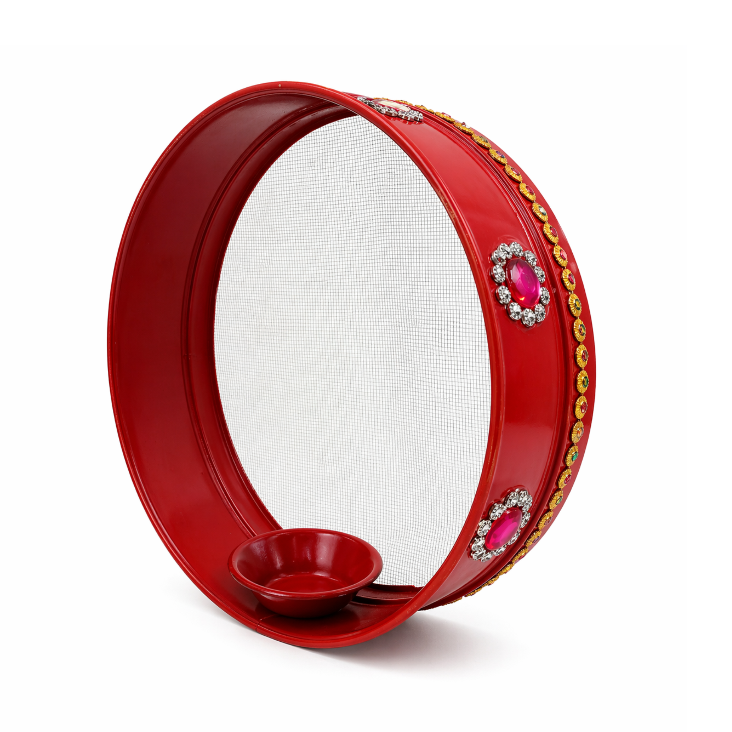 20564 Red Decorative Karwachauth Channi Sieve | Karva Chauth Thali Set for Puja | Karwa Chauth Gift for Wife