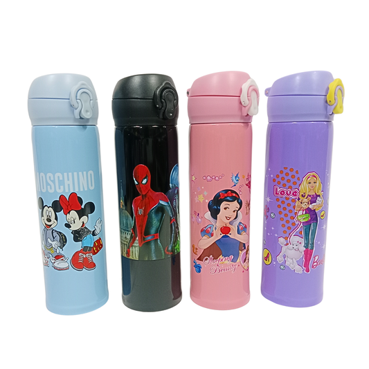 T29606 Stainless Steel Flask | Water Bottle | Cartoon Theme Steel Bottle | Durable Flask for School, Gym, and Travel| Random Color(500 ml)