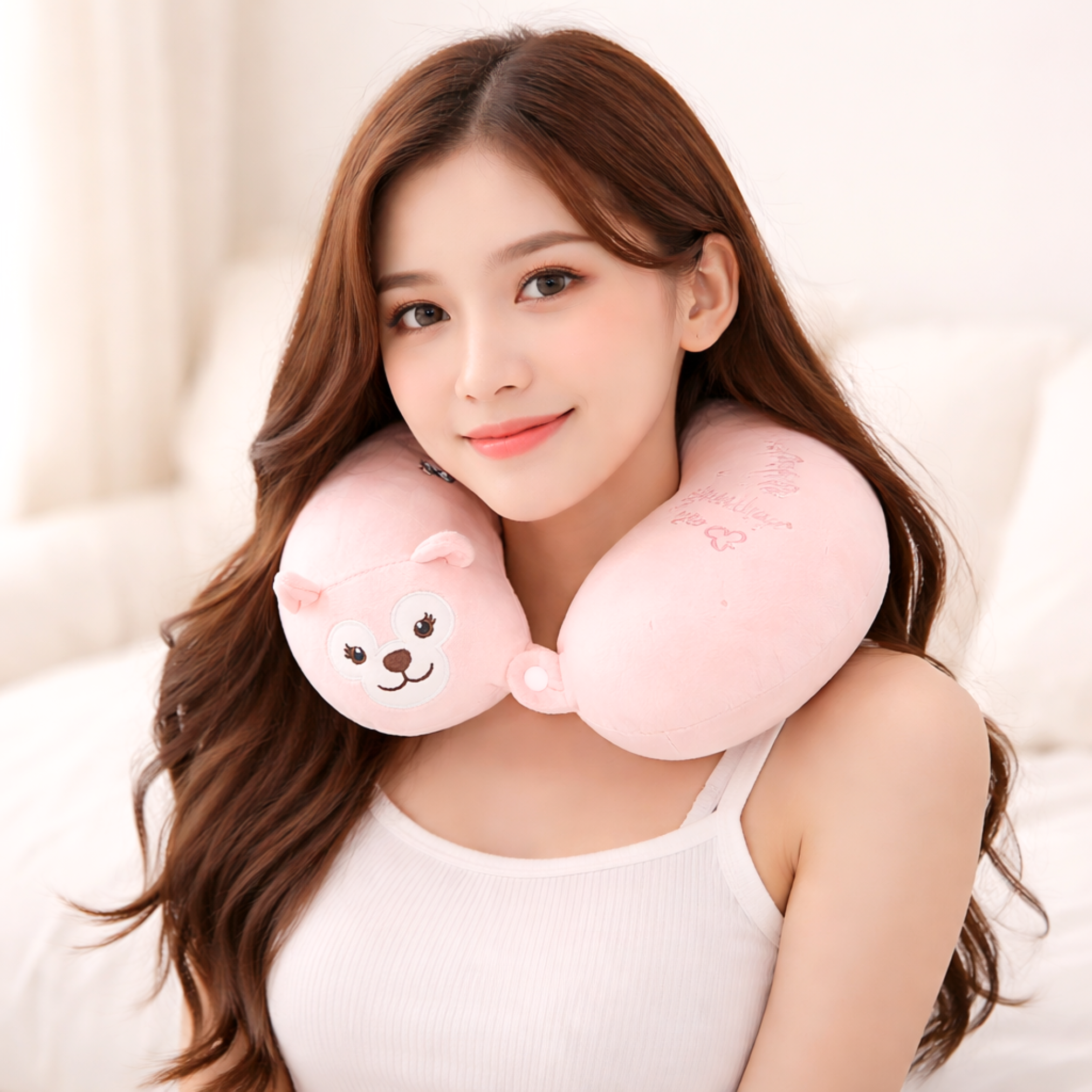 188803 Kids Travel My Melody Neck Pillow | Soft Plush U Shaped Neck & Head Support Girls Cushion for Car Flight & Train