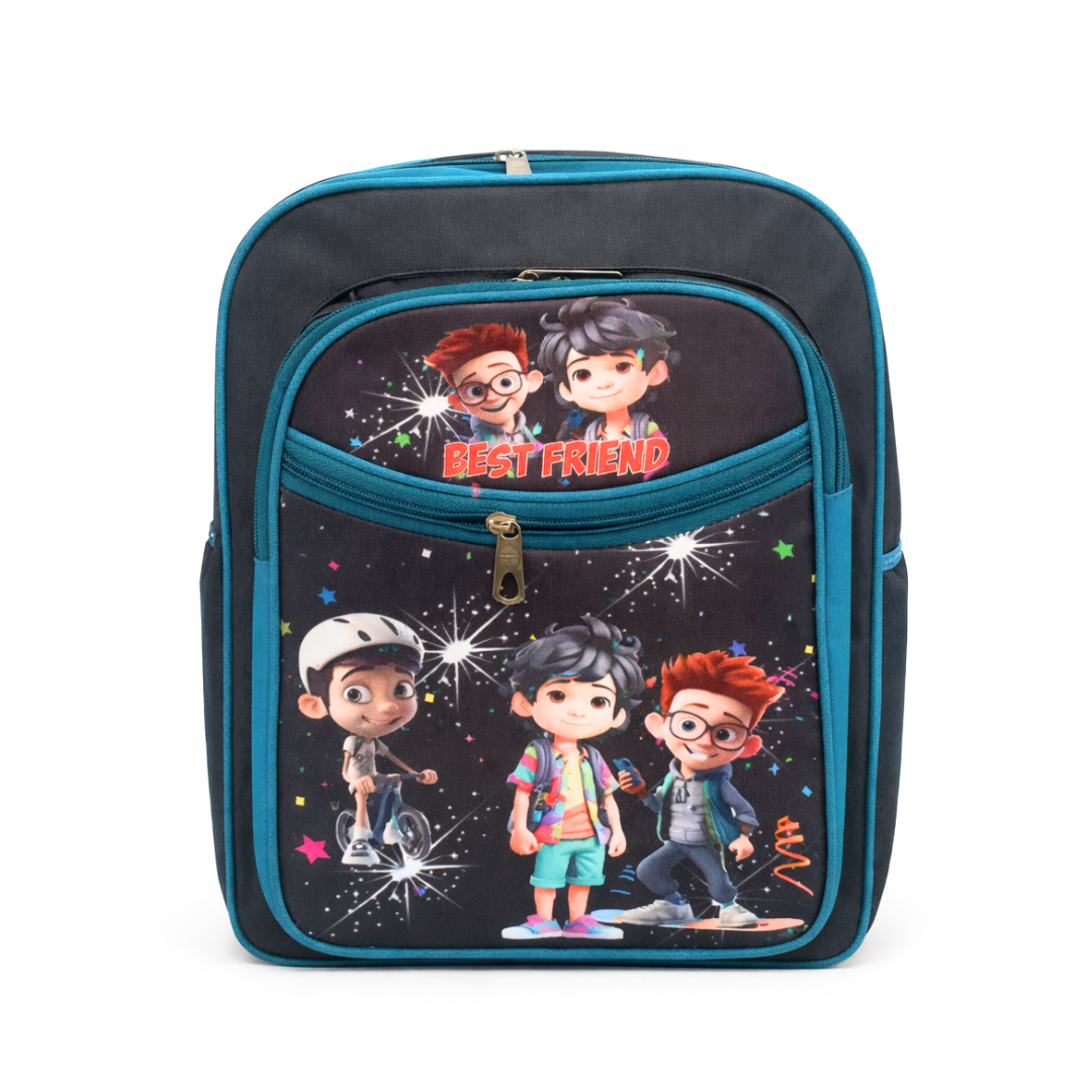 10610 School Bag for Boy & Girl & Cartoon Printed 4 Compartment {Random Design}
