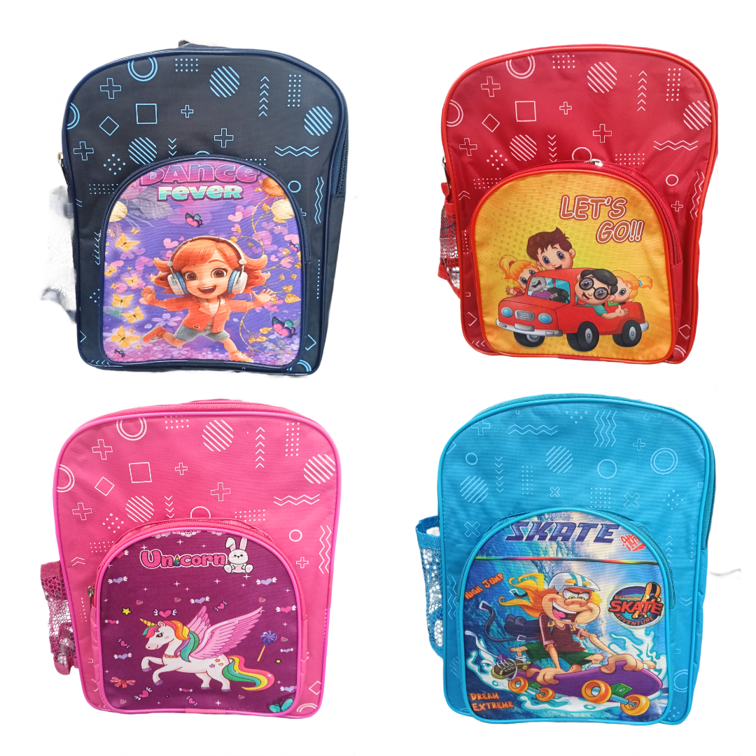 20409 Cartoon Printed 3 Compartment School Bag for Kids Size=30*25*16 Cm {Random Color}