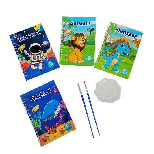 20574   ( 4 Pcs) Cartoon Coloring Books 2 Brush 1 Colouring Plat