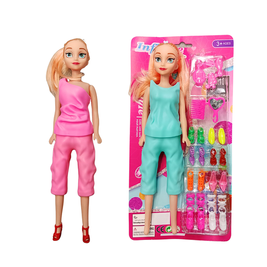 YHY368-87 Cute Fashion Doll Set with Colorful Shoes and Beauty Accessories, Mix and Match Style, for Girls