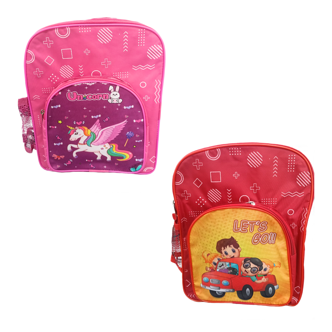20409 Cartoon Printed 3 Compartment School Bag for Kids Size=30*25*16 Cm {Random Color}