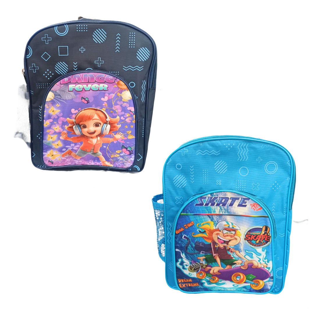 20409 Cartoon Printed 3 Compartment School Bag for Kids Size=30*25*16 Cm {Random Color}