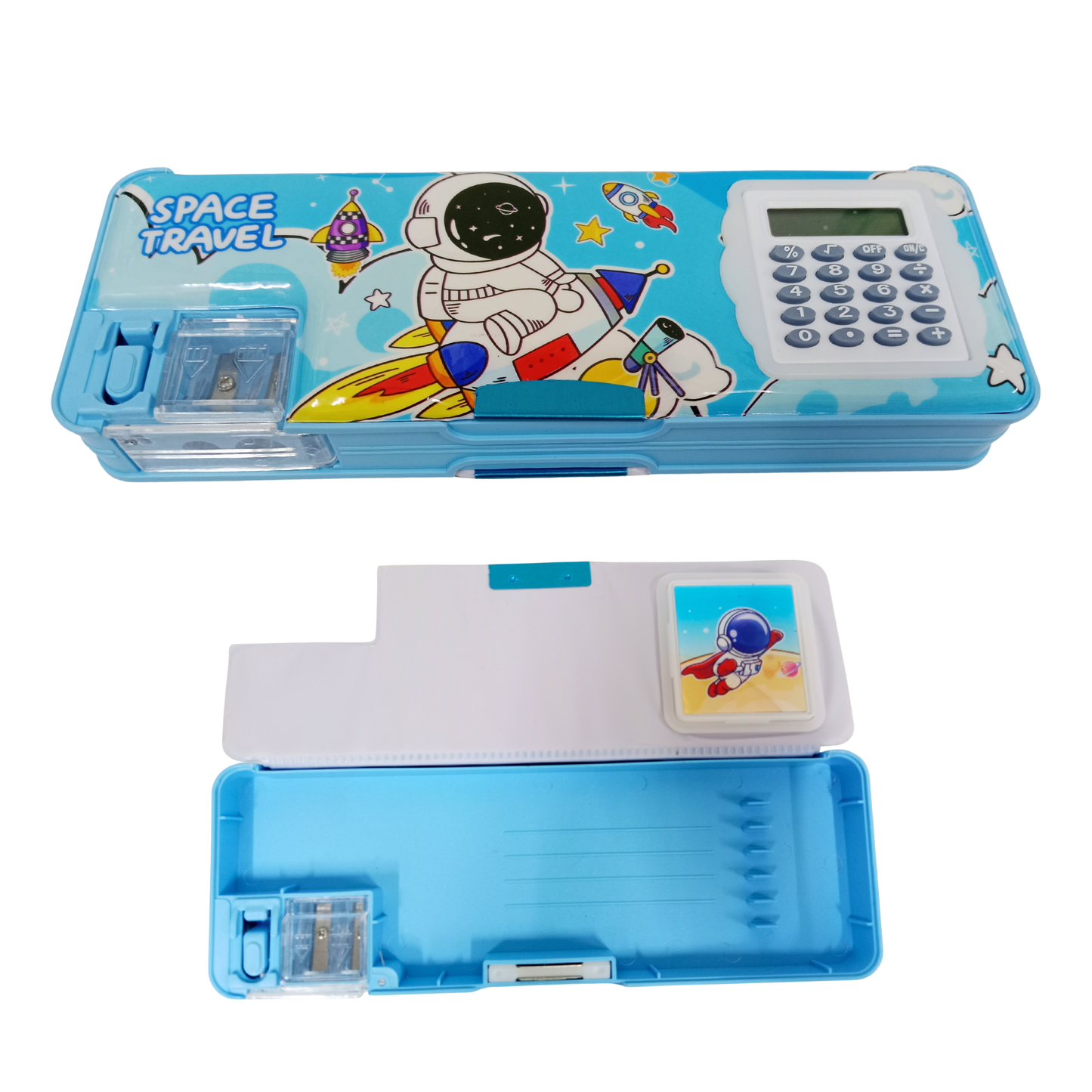 20439 Magnetic Pencil Box with Calculator & Dual Sharpener for Boys {Random Design}