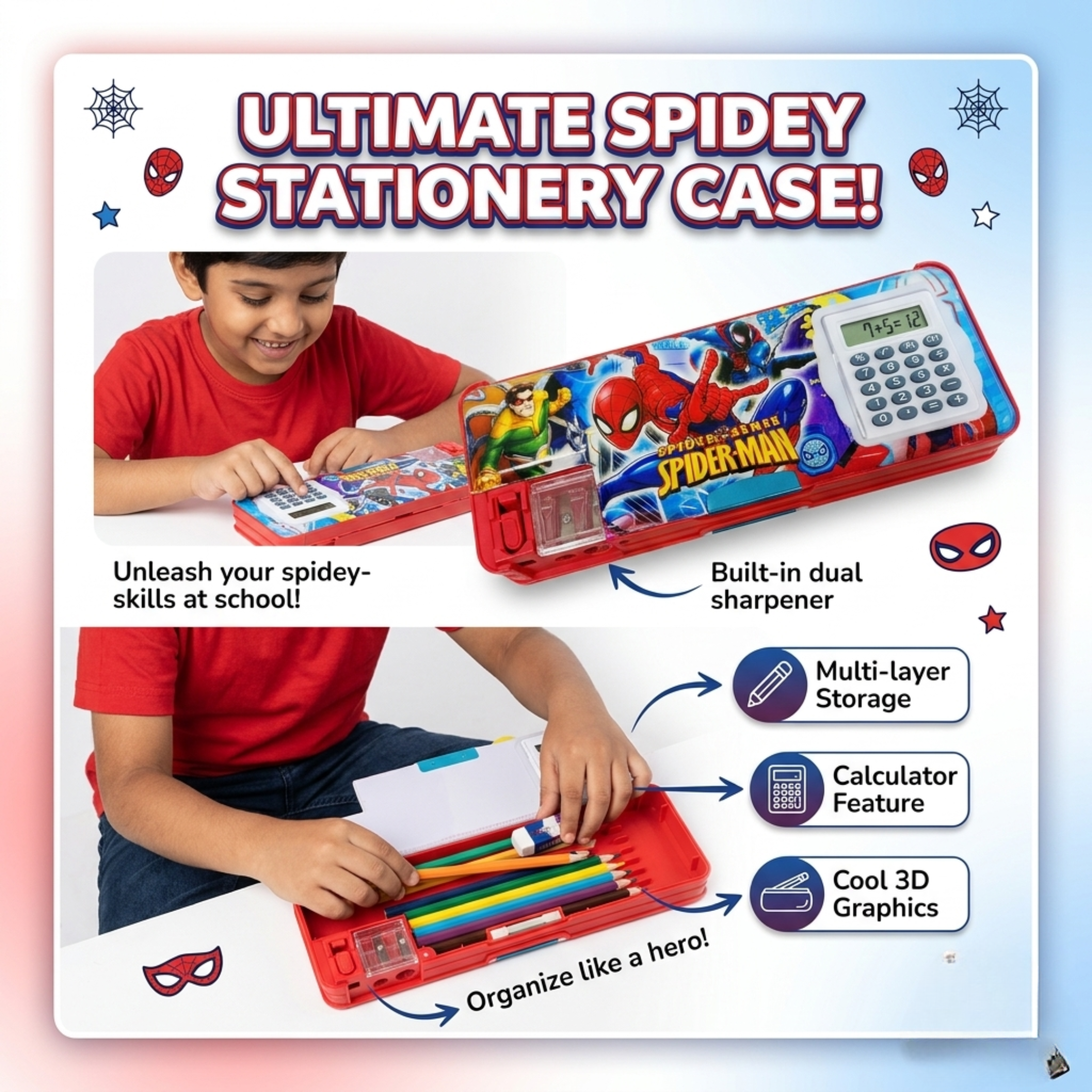 20439 Magnetic Pencil Box with Calculator & Dual Sharpener for Boys {Random Design}