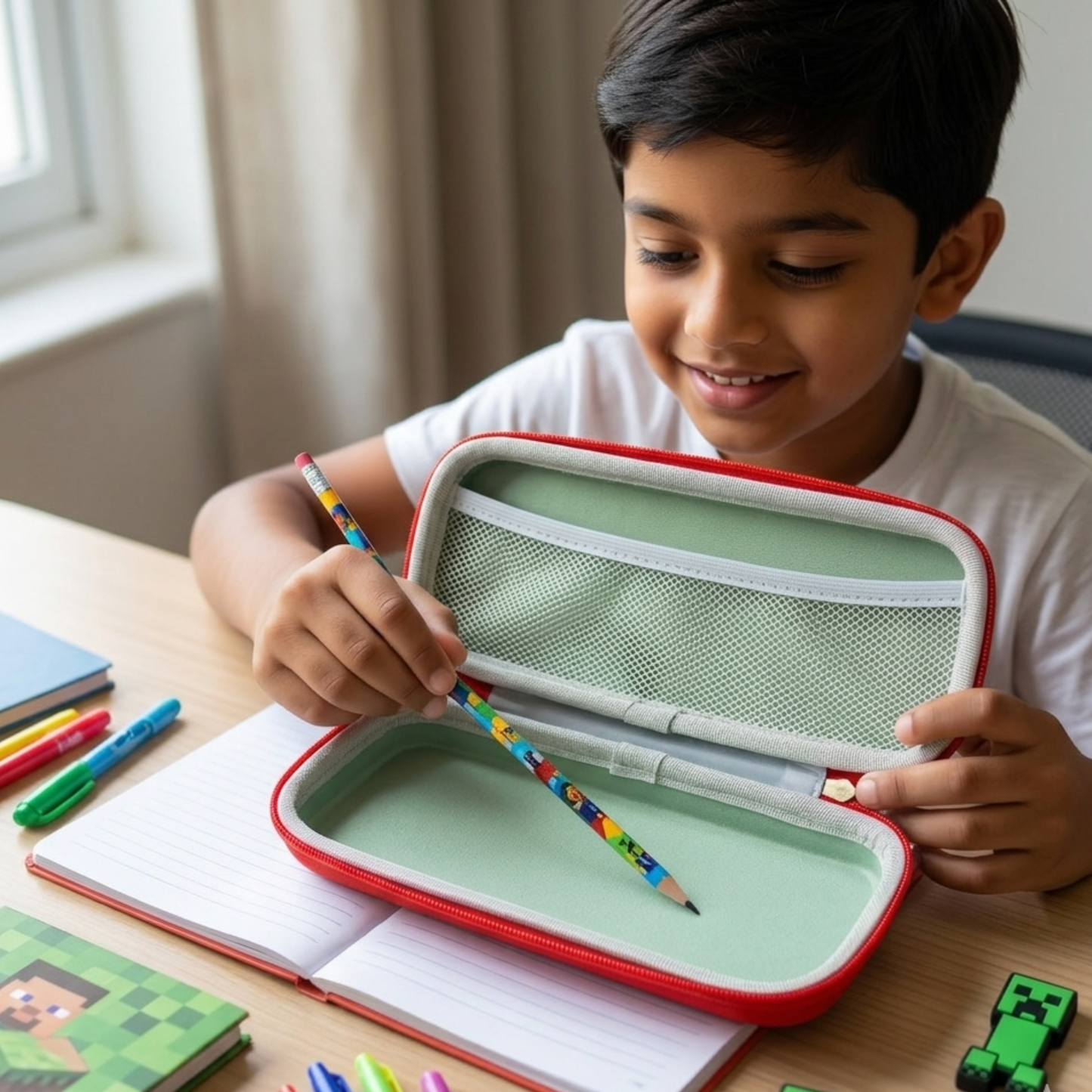 199135 Pixel Game Theme Pencil Pouch | EVA Hard Pencil Box for School Kids