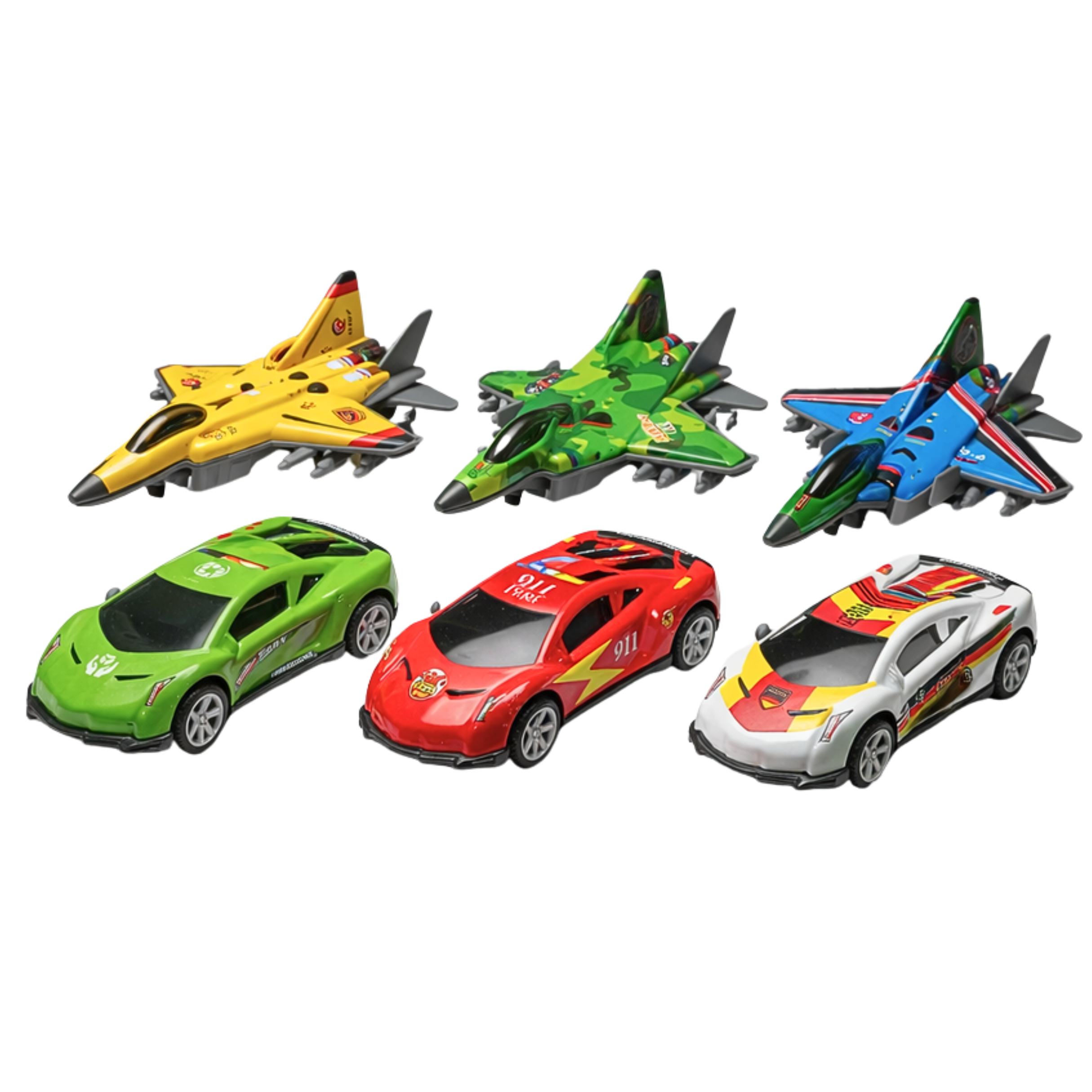 200800 Die-Cast Fighter Jet Toy and Car, Set of 6 Pieces, Metal Toy for Kid Boy and Girl/Birthday Christmas Return Gift for Little