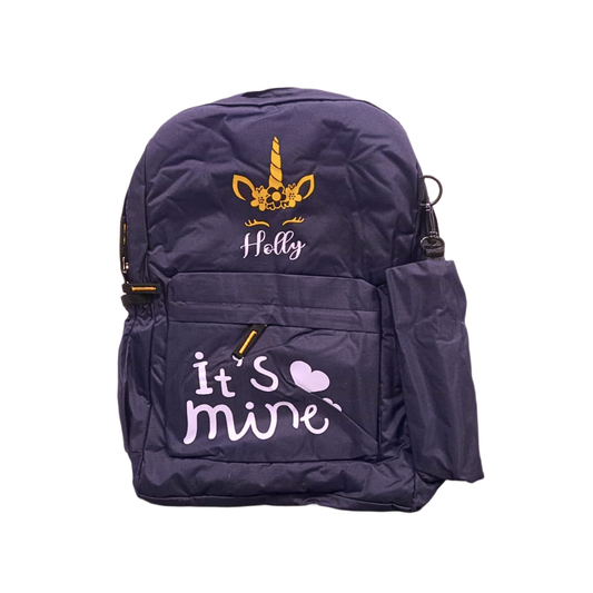 20417 Cute Attractive It's Mine Printed Style Backpack with pouch College Office bag for Girls and Boys {2 Compartment} Size=40*28*15 {Random Color}