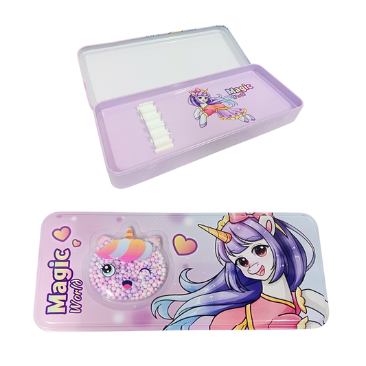 B-785 Stationary Organizer Unicorn Metal Pencil Compox Box for Kids Stylish Pencil Case for Girls