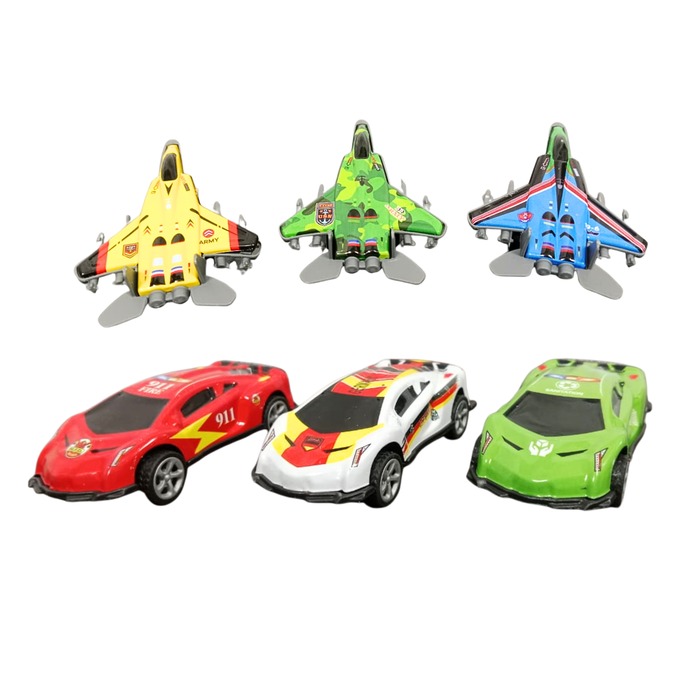 200800 Die-Cast Fighter Jet Toy and Car, Set of 6 Pieces, Metal Toy for Kid Boy and Girl/Birthday Christmas Return Gift for Little