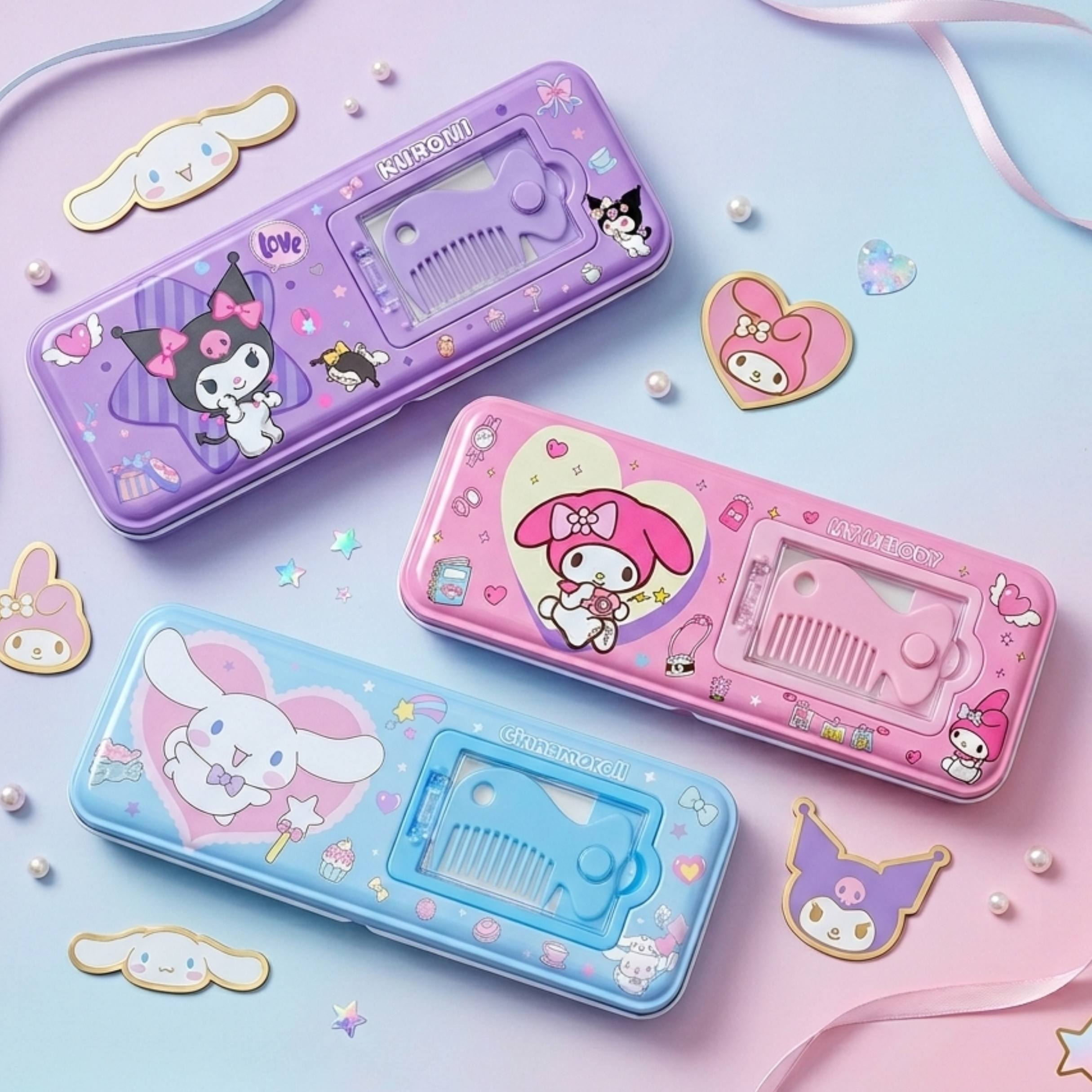 1881240 Kawaii Sanrio Kuromi Cinnamoroll Pom Pom Purin My Melody Metal Pencil Compox Box {Random Color}
