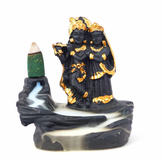 21095 Backflow Incense Burner Radha Krishna Resin Figurine , Temple Decoration Item for Pooja Room, Office Table & Spiritual Corner