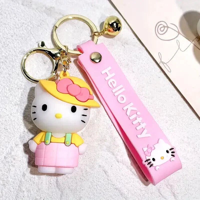 20392 {Pack of 12} Cute Pink Hello Kitty With Pink Bow Hat Lanyard Rubber Multicolour Keychain Lanyard charm Keyring