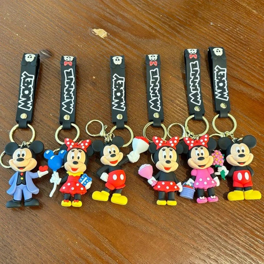 20396 Cute  Micky and Minnie 3D Silicone Rubber Keychain – Soft & Durable Cartoon Key Ring for Kids {Random Design}