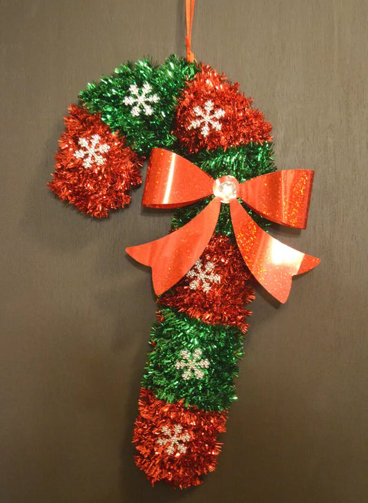 10040 Shiny Tinsel Candy Cane Green and Red Wall Stair Hanging Decor