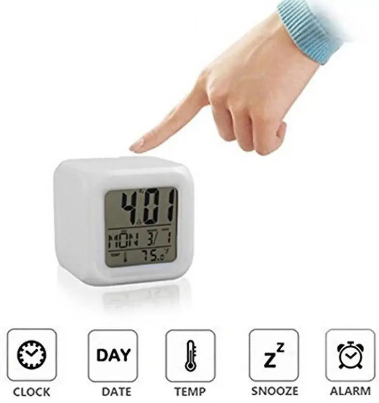 11258 Colour Changing LED Digital Alarm Clock with Date, Time -Multicolor