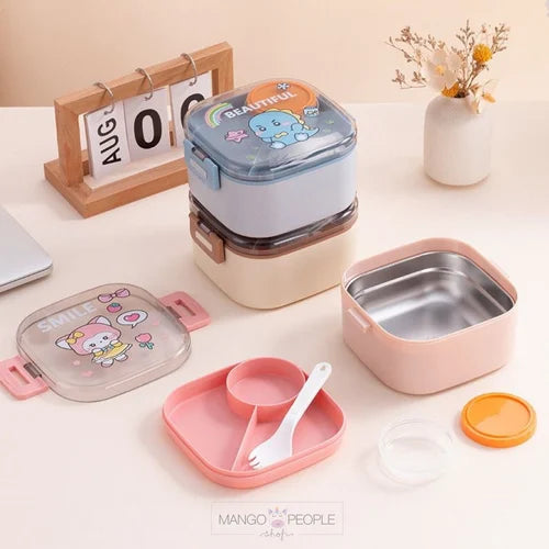 20480 Square Double-Layer Stainless Steel Lunch Box - 1000ML {Random Design}