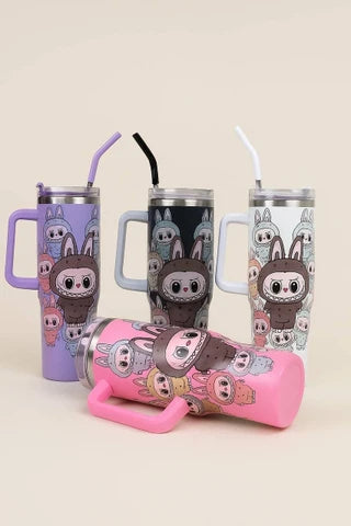 20470 Stainless Steel Labubu Tumbler with Handle lid and Straw, Vacuum Insulated Hot & Cold Leak-Proof Travel Mug, Water Cup for Gym, Office & Outdoor Use {1200ML}