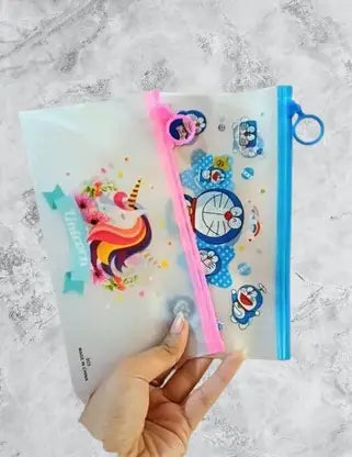 200566 {12 Pcs} Bundle Cartoon Stationery Zip Pouch for Pen Pencil and Multi Utility Best for Return Gifts {Random Design}