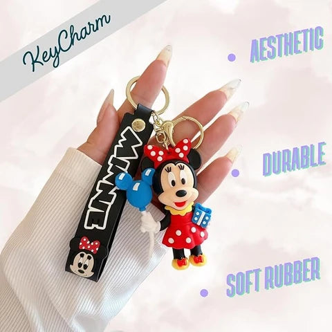 20396 Cute  Micky and Minnie 3D Silicone Rubber Keychain – Soft & Durable Cartoon Key Ring for Kids {Random Design}