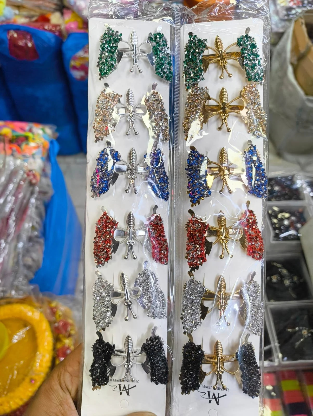 10531 {12 Pcs} Butterfly Hair Clips with Rhinestone For Girls & Women