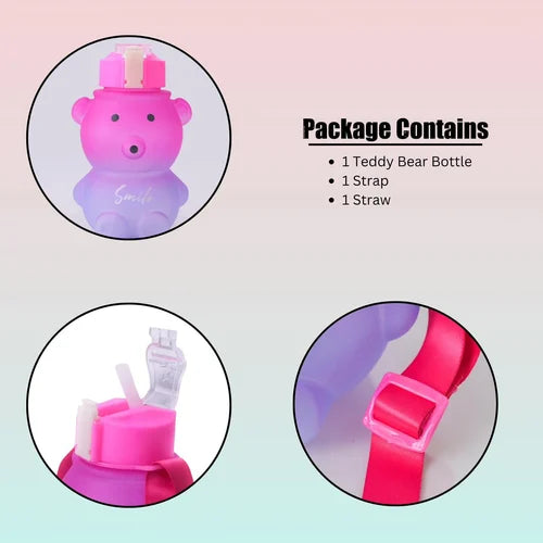 10466 Plastic Teddy Bear Water Bottle for Kids, Push Button Water Bottle with Straw, Sipper Bottle for Kids (800 ml) Random colour