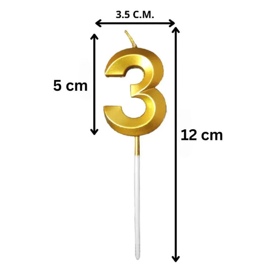 21152 {Pack of 12} 3 Three Golden Number Candle cake topper
