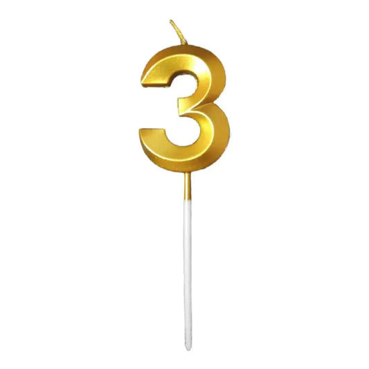 21152 {Pack of 12} 3 Three Golden Number Candle cake topper