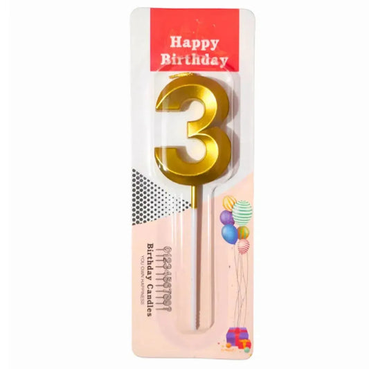 21152 {Pack of 12} 3 Three Golden Number Candle cake topper