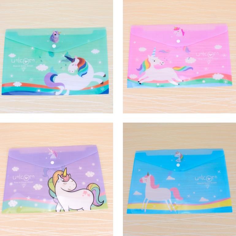 20474  {12 Pcs} Documents File Storage Bag with Snap Button Closer A4 Unicorn Theme File Folder Button Closer File,Document File/Folder Unicorn Folder Birtday Return Gift