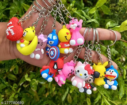 20384 (Pack of 12) Trendy Cute Multi Color Cartoon Keychain Kids bag Charms | Return Gift