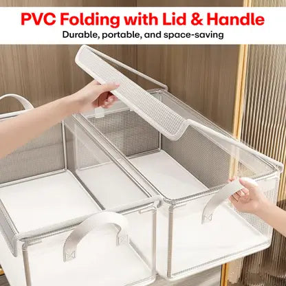 10884 Transparent Folding Cover Storage Bins – Waterproof, Multi-Purpose Clothes Organizer For Wardrobe & Home, Transparent and Durable Clothes Organizer