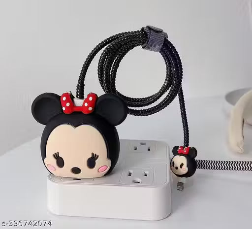 20678 Cute Cartoon  Data Cable Case for 18-20W iPhone USB-C Power Adapter Charger, Cartoon 3D Design Protective Case {Random Design}