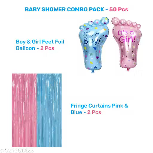 20669 Baby Shower Decoration Combo Pack – 51 Pcs | Boy & Girl Theme Party Kit with Balloons, Foil Banners, Star Balloons, Sash, Curtains & Arch | Baby Shower Decoration Set