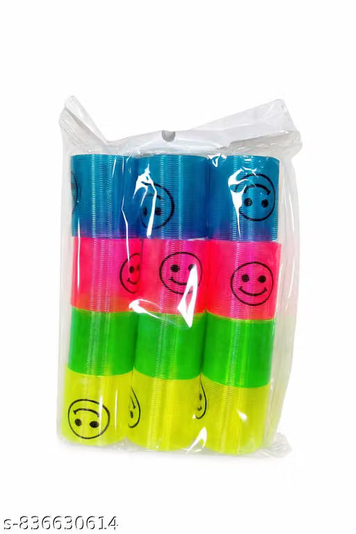 21268 Mini Rainbow Spring 12 Toy for Kids with Smiley Face, Mini Stretchable Coil Spring Toy, Party Return Gifts, Stress Relief & Sensory Toy, Multicolor