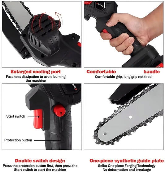 20830   48V Mini Cordless Chain Saws Battery Power Electric Heavy Duty Battery Hand Saw 6inch