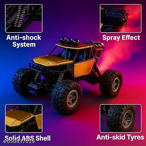 GK 8211 RC Monster Truck, 1:18 Scale Rock Crawler, USB Rechargeable, All-Terrain Remote Control Car with LED Light and Smoke Effect {Random Color}